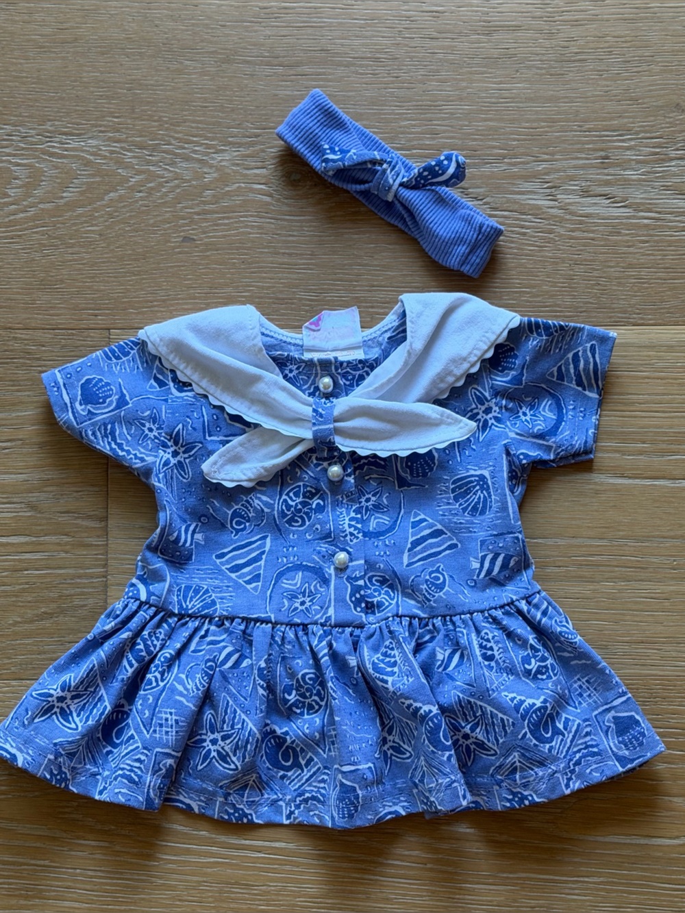 Vintage - Blue Nautical Sailor Dress with Headband